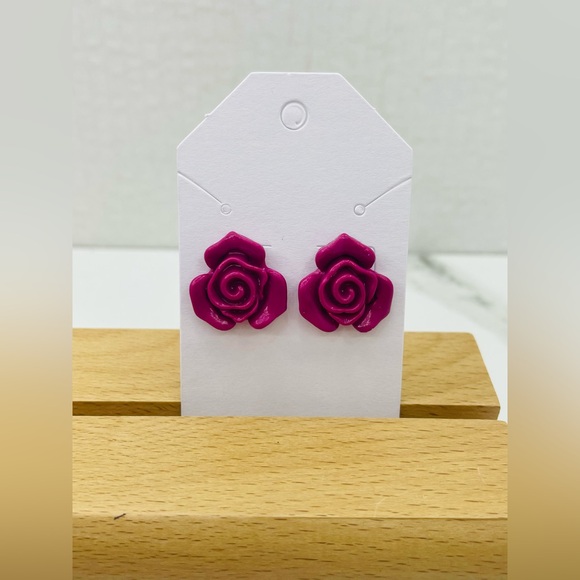 Handmade polymer clay roses with 18k Gold Plated Post - Picture 4 of 5